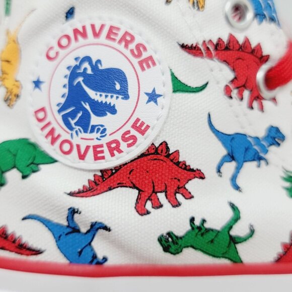 ❤️❤️CONVERSE ALL STAR CTAS HI Dinosaur Sz 2 Kids Shoes Canvas White Red 663636C - Picture 10 of 13